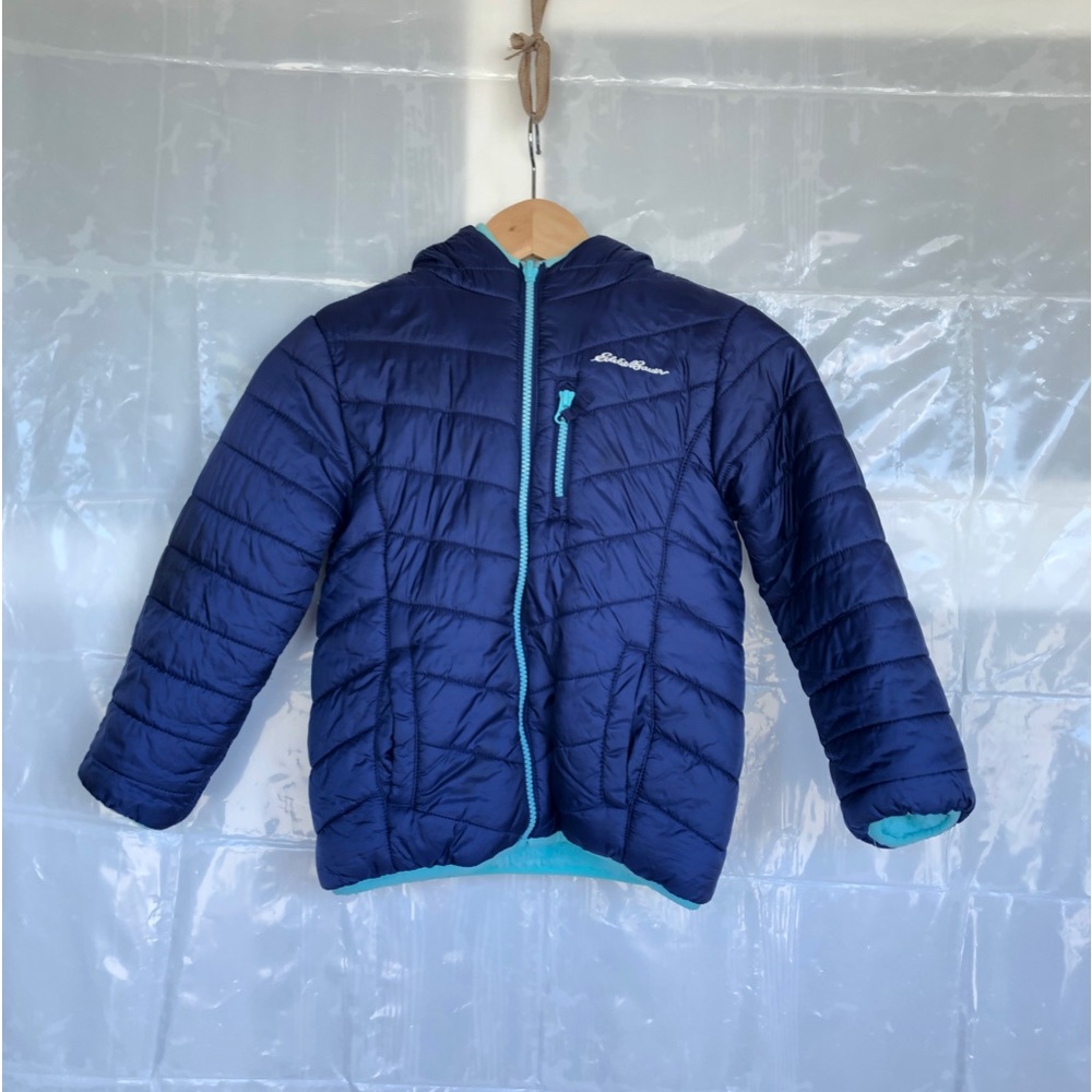 Eddie Bauer Girl's Reversible Jacket Size XS Coat with hood (5/6) navy/teal